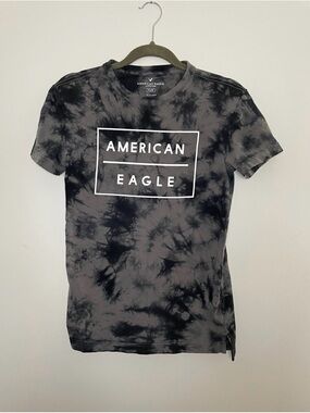 American Eagle Outfitters Black & Gray Tie-Dye Logo Tee - FLEX